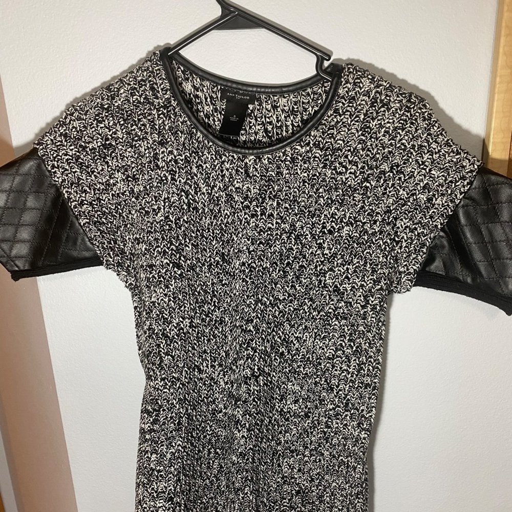 Ann Taylor Knit Sweater with Faux Leather Sleeves
